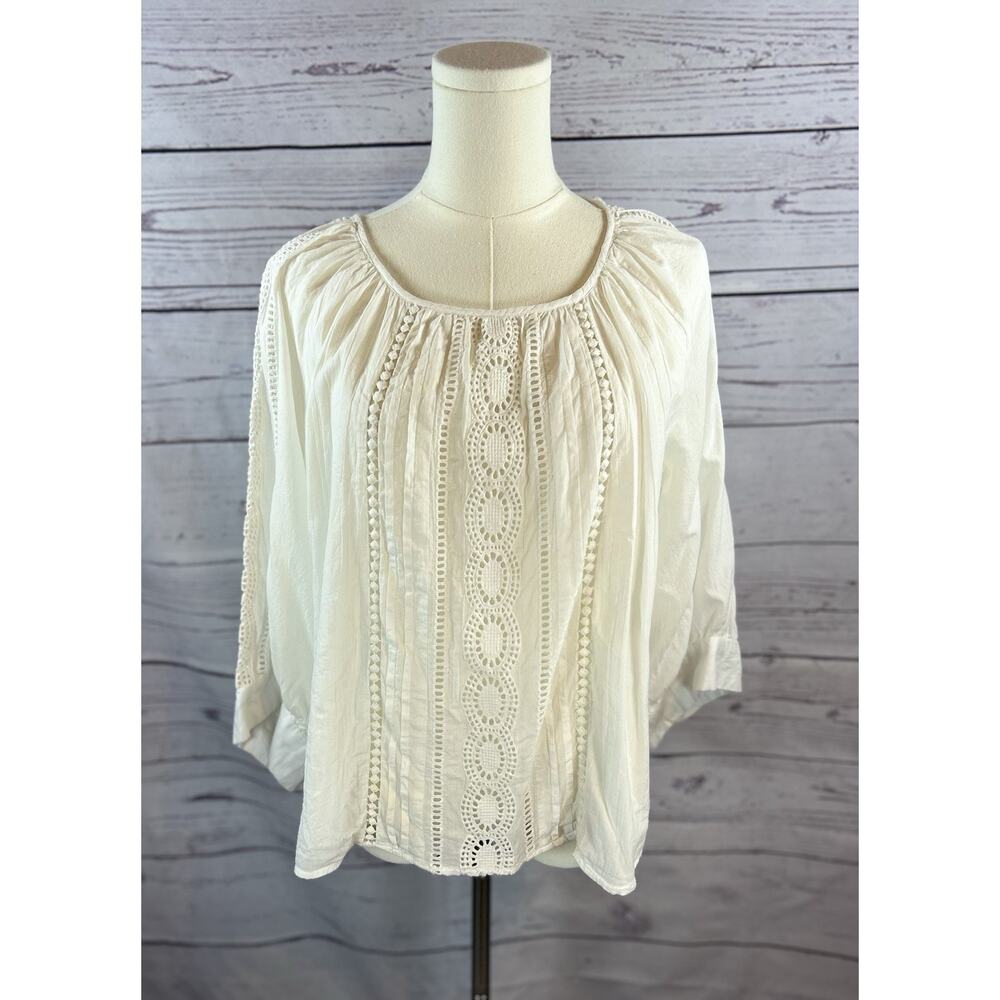 Karen Kane Eyelet Embroidered Top Womens Large 100% Cotton Boho Off White Blouse